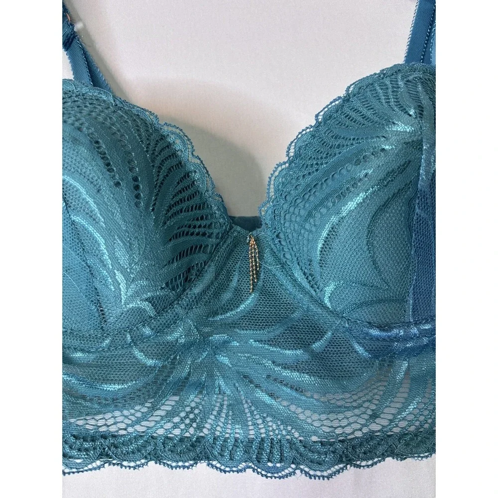 Rachel Roy Bra & Thong Set Bra 34B With Small Thong Teal Coquette‎ NWT